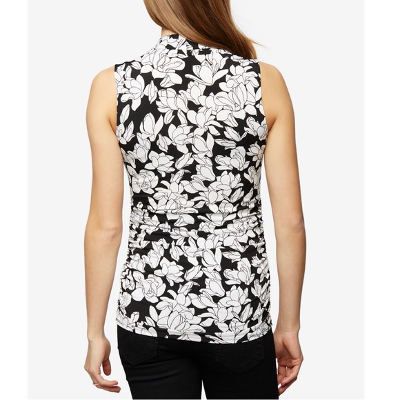 A Pea in the Pod Maternity Black and White Floral Ruched Tank Top Size Medium - Picture 3 of 7